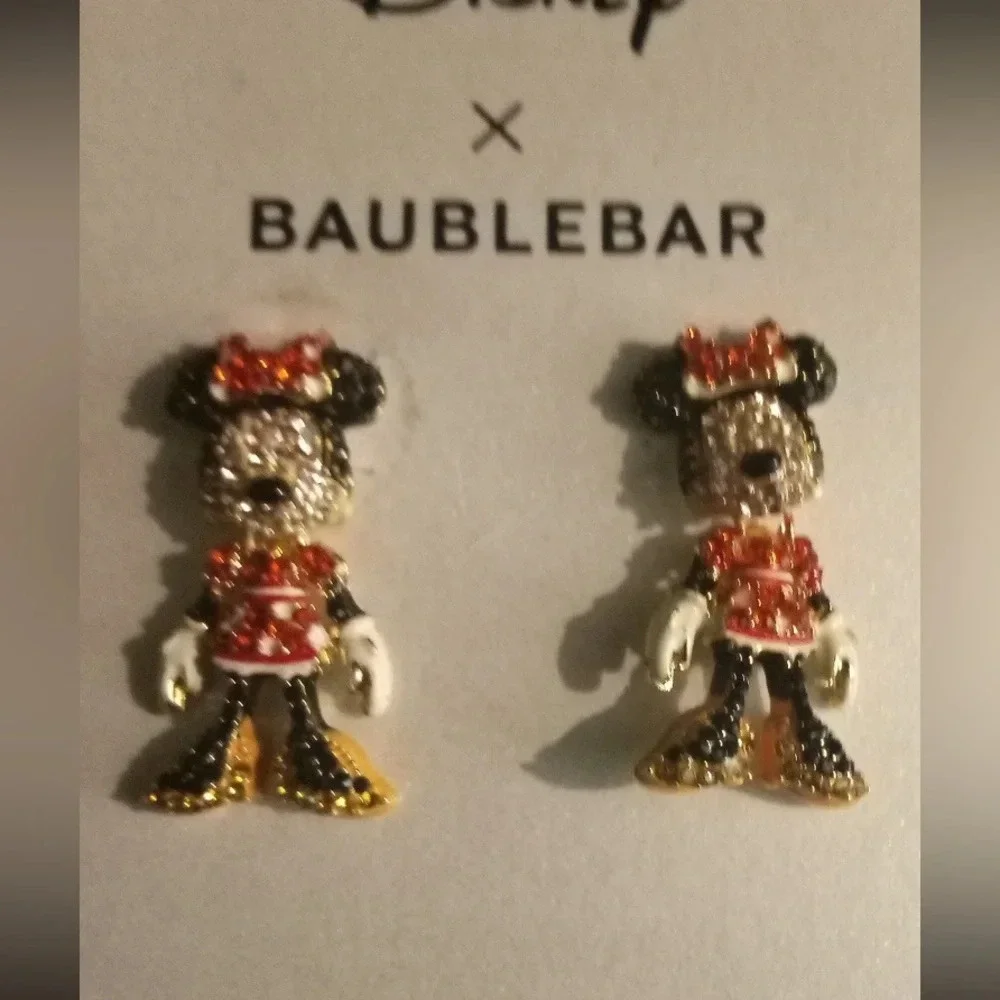 DISNEY X BAUBLEBAR Crystal-Encrusted Minnie Mouse Stud Earrings Boxed NEW NWT